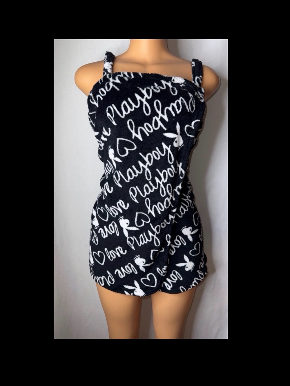 PLAYBOY Black and White Logo blanket Mini Dress